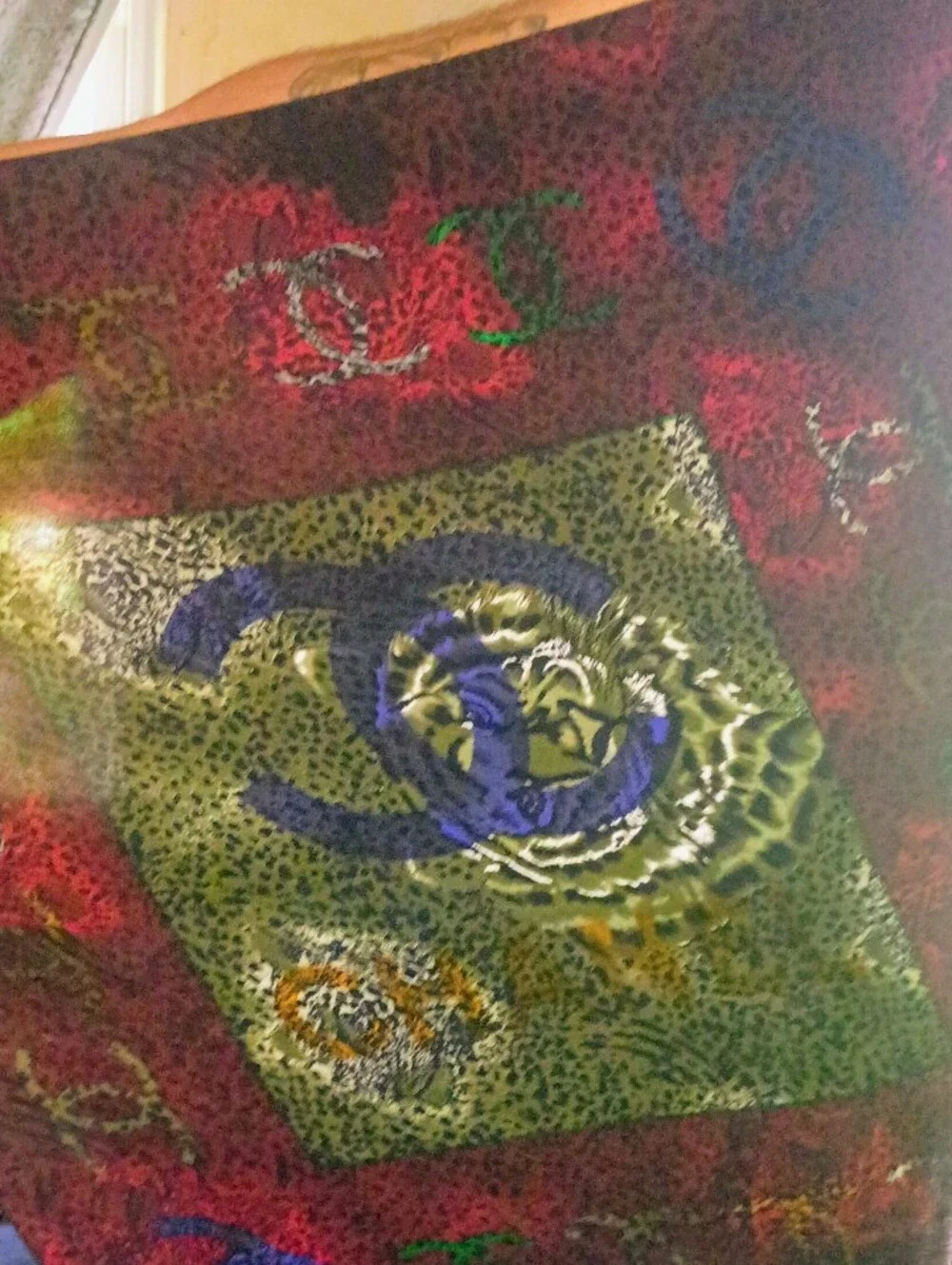 VTG Y2K CHANEL Scarf Rare Leopard Tiger CC Logo Silk Velvet Shawl Wrap Pristine